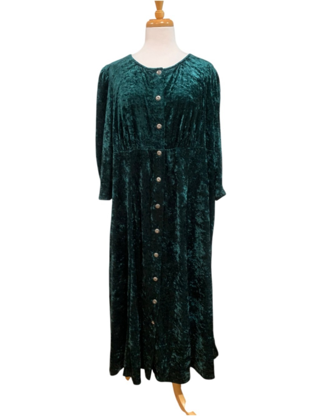 Vtg 90’s Chorus Line crushed Velvet Long Sleeve Dress, Size 20W Green